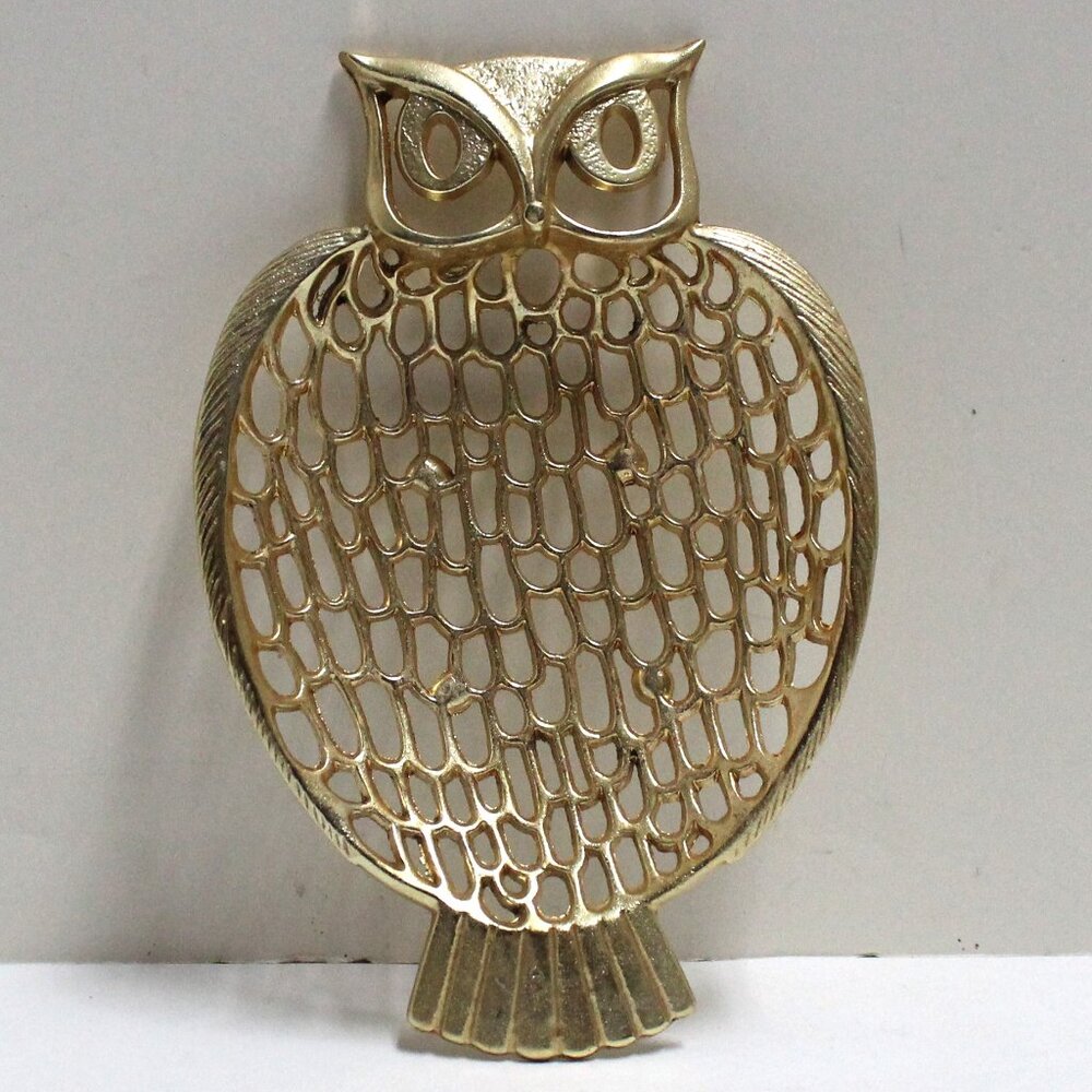 Vintage Gold Tone Shiny Owl Shaped Soap or Trinket Dish Holder & Soap Rosettes